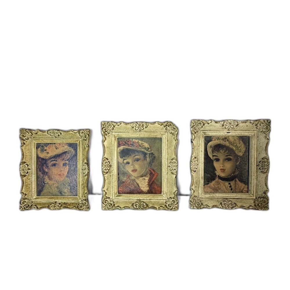 Vtg Cherry Jeffe Huldah Prints Ornate Gold Frame Regency Romantic French Set 3